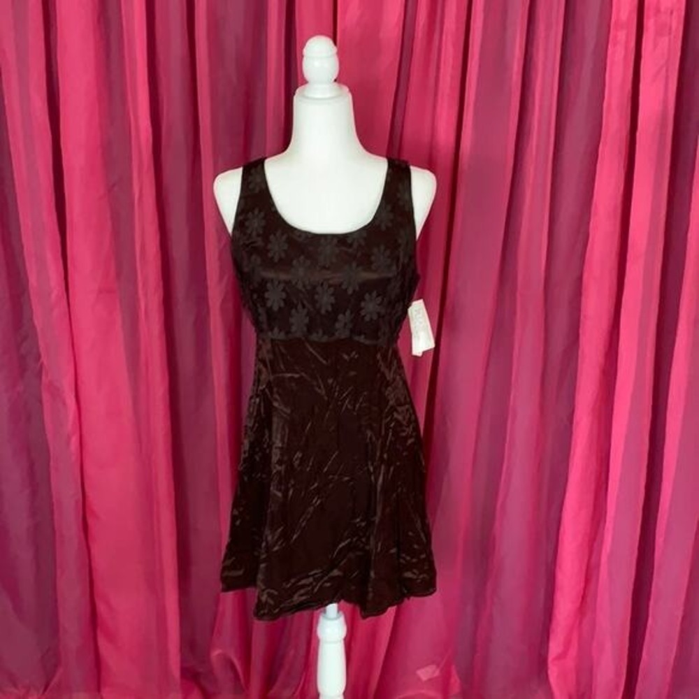 Vintage 90s Byer Too California Floral Lace Satin Mix Mini‎ Dress Size 11